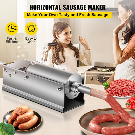 Side view of the 5 L horizontal sausage stuffer showing cylinder and frame