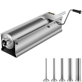 Horizontal manual sausage stuffer, 7 L, in 304 stainless steel with dual speed crank