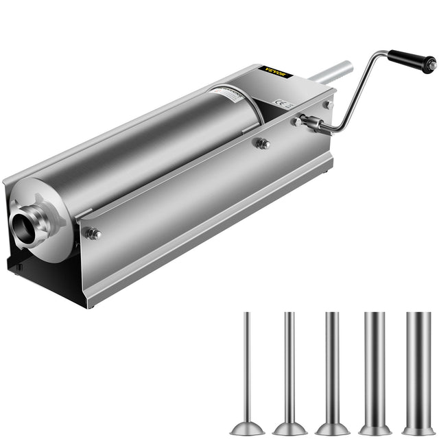 Horizontal manual sausage stuffer, 7 L, in 304 stainless steel with dual speed crank