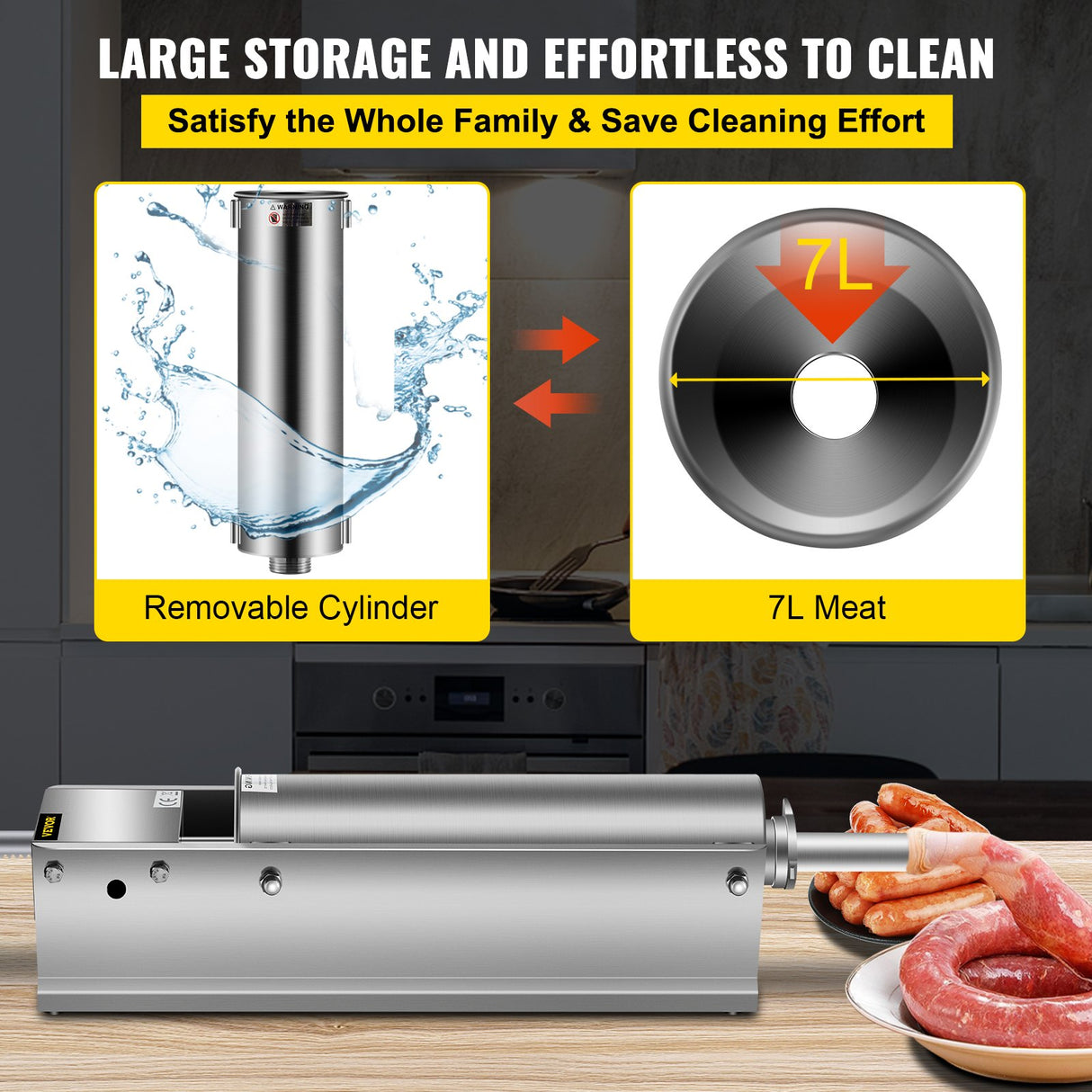 Base and feet of the 7 L horizontal stainless steel sausage stuffer