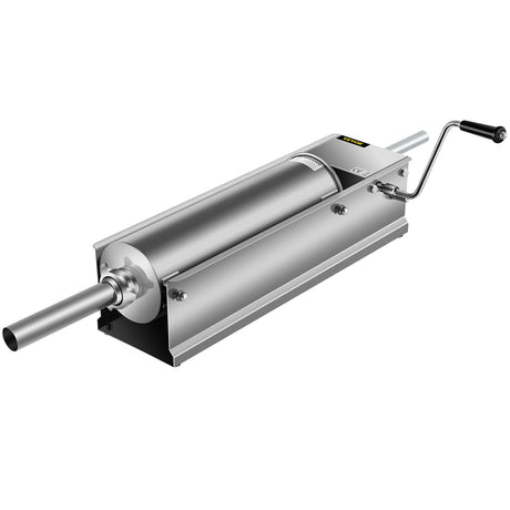 Manual sausage stuffer making sausages in a commercial kitchen