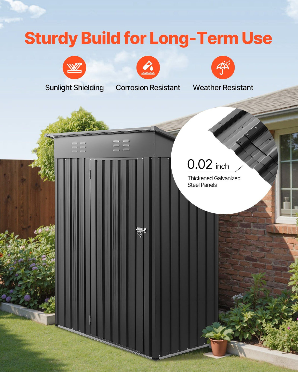 Metal garden shed with lockable door and louvre vents, 153 x 88cm (view 3)