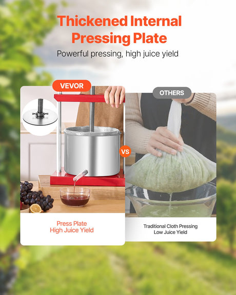 Stainless steel pressing plate and screw thread of the 6 L fruit press