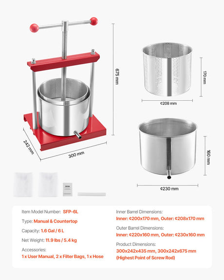 Food grade filter bags supplied with the stainless steel fruit press