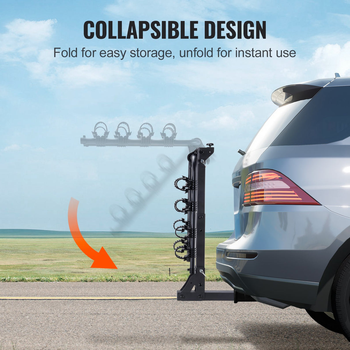 Kortrijk Folding Hitch Mount Bike Rack, 4 Bike, 150lbs, Black