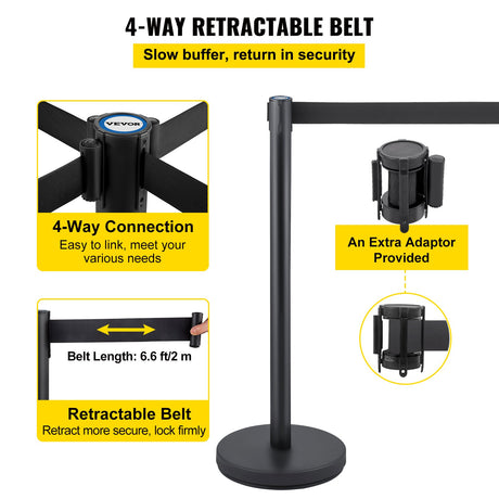 Crowd control stanchion set with retractable belt