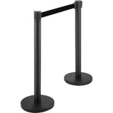 Crowd control stanchion set with retractable belt