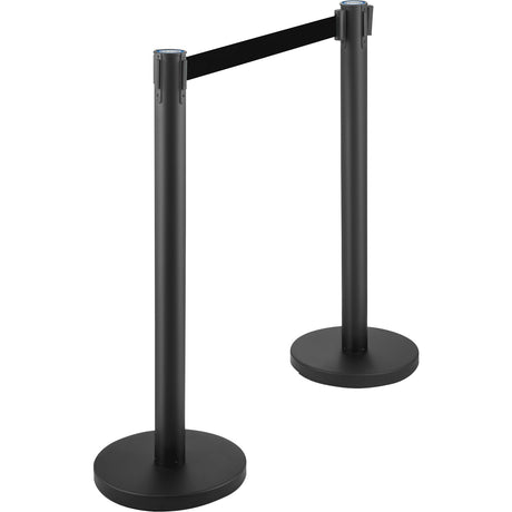 Crowd control stanchion set with retractable belt