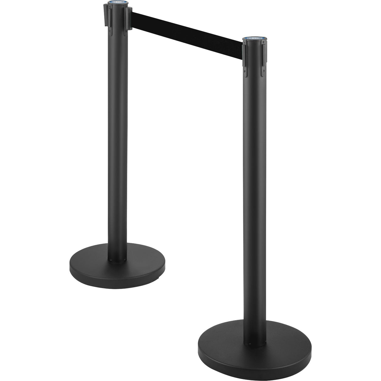 Crowd control stanchion set with retractable belt