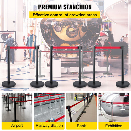 Black stanchion post with retractable belt