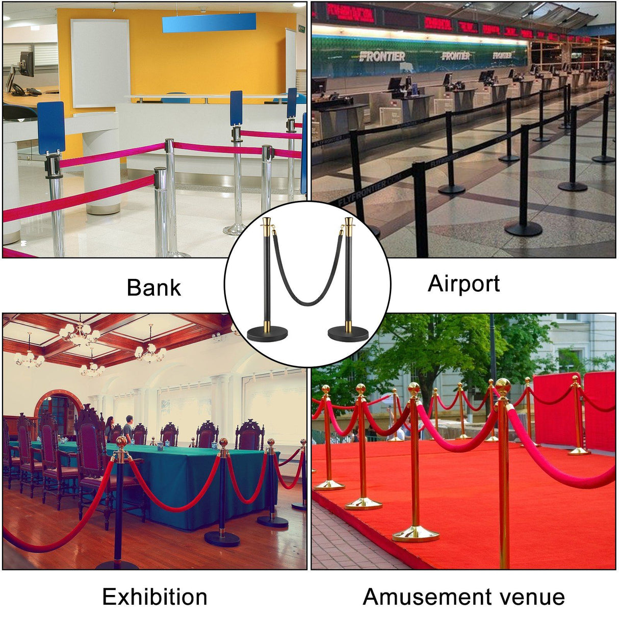 Crowd control stanchion set with black velvet rope