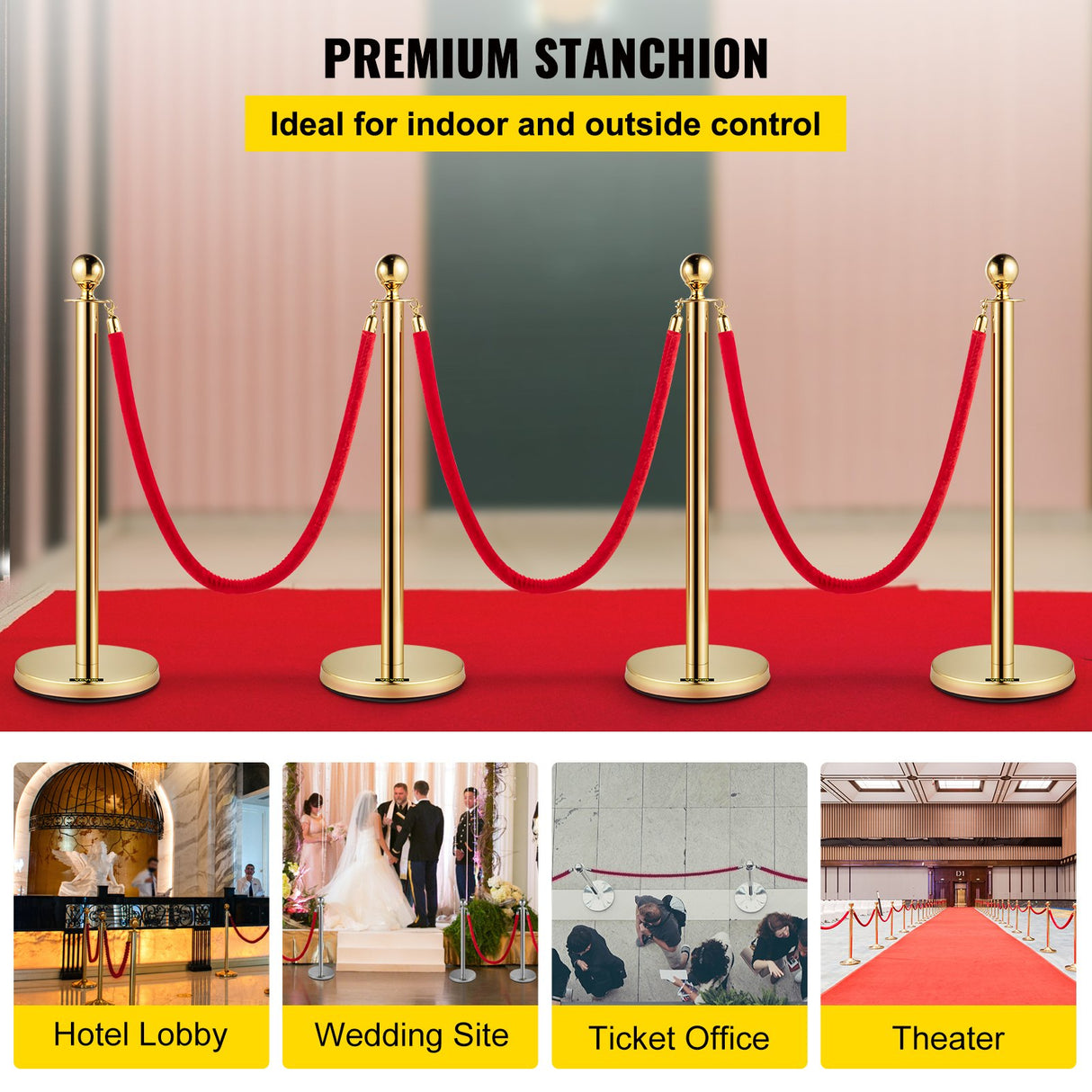 Gold stanchion post with red velvet rope