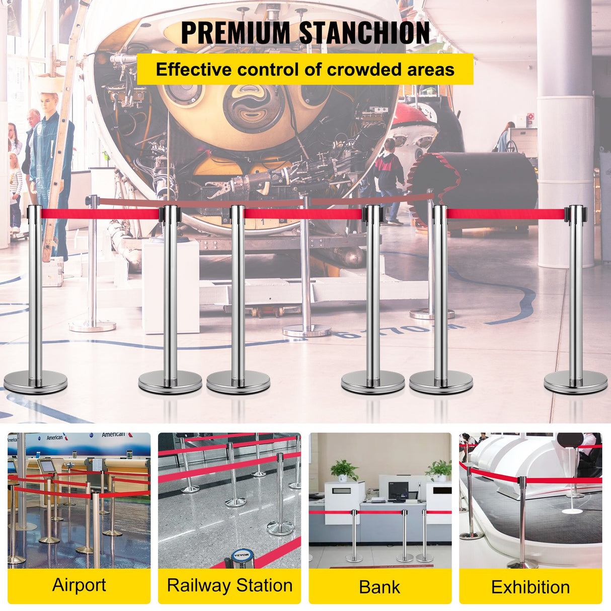 Silver stanchion post with retractable belt