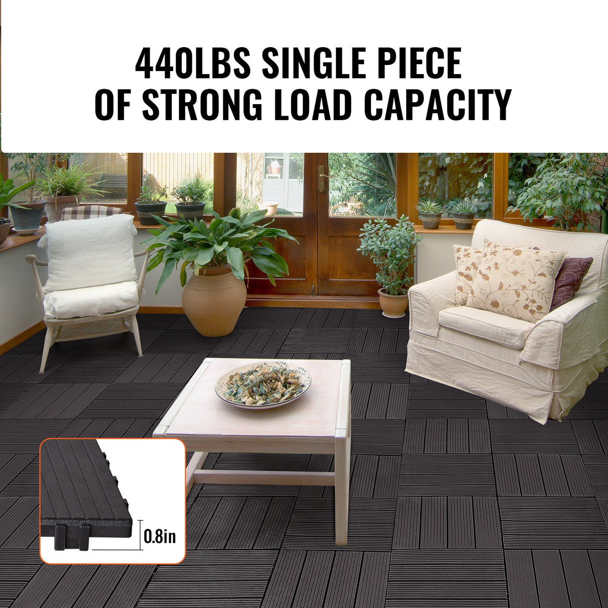 Palma Plastic Deck Tiles, 30 x 30cm, Dark Brown, 36pcs