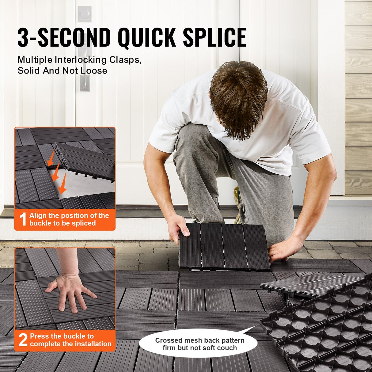 Palma Plastic Deck Tiles, 30 x 30cm, Dark Brown, 36pcs