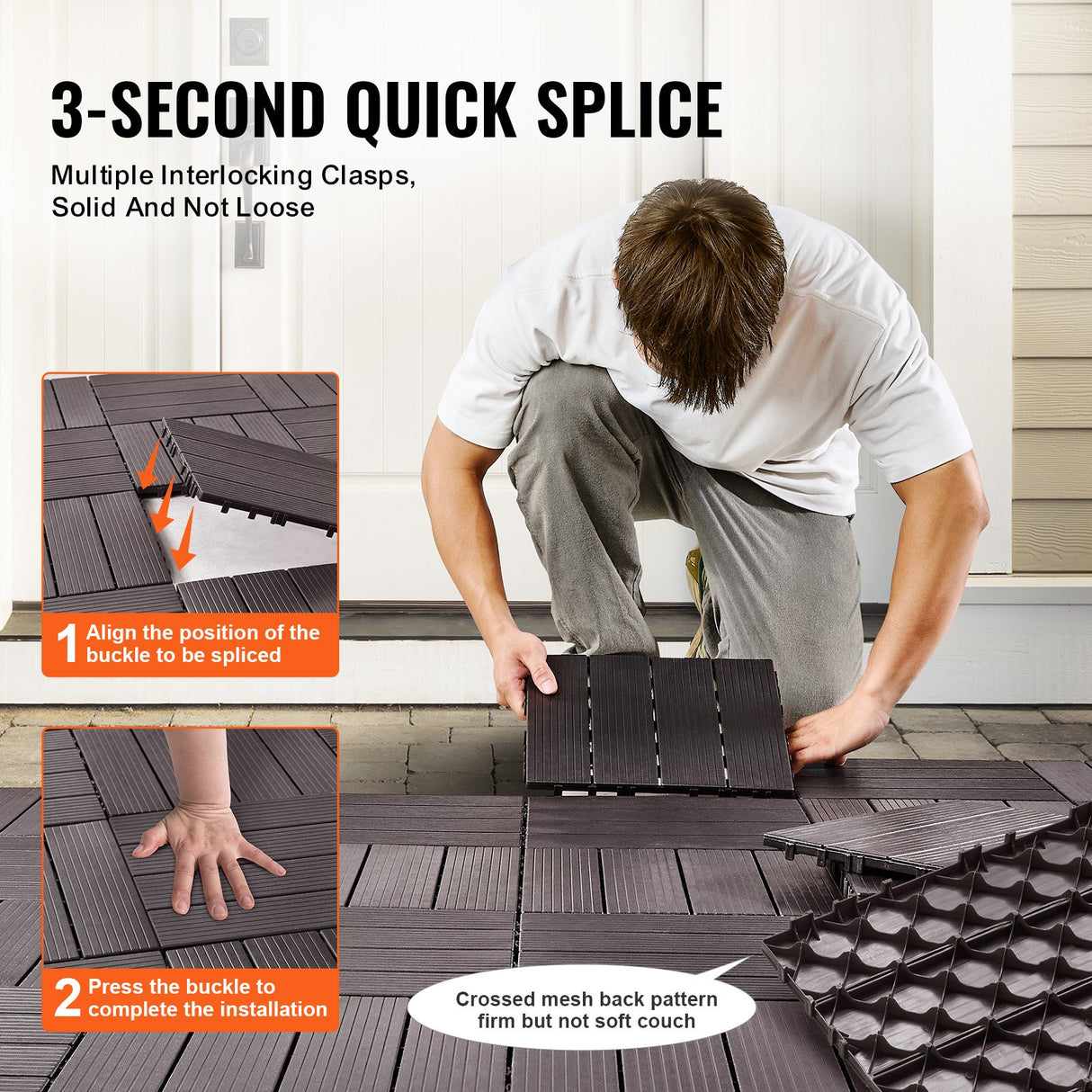 Hulftegg Interlocking Deck Tile, 30x30cm, Wood Look, Dark Brown, 54pcs