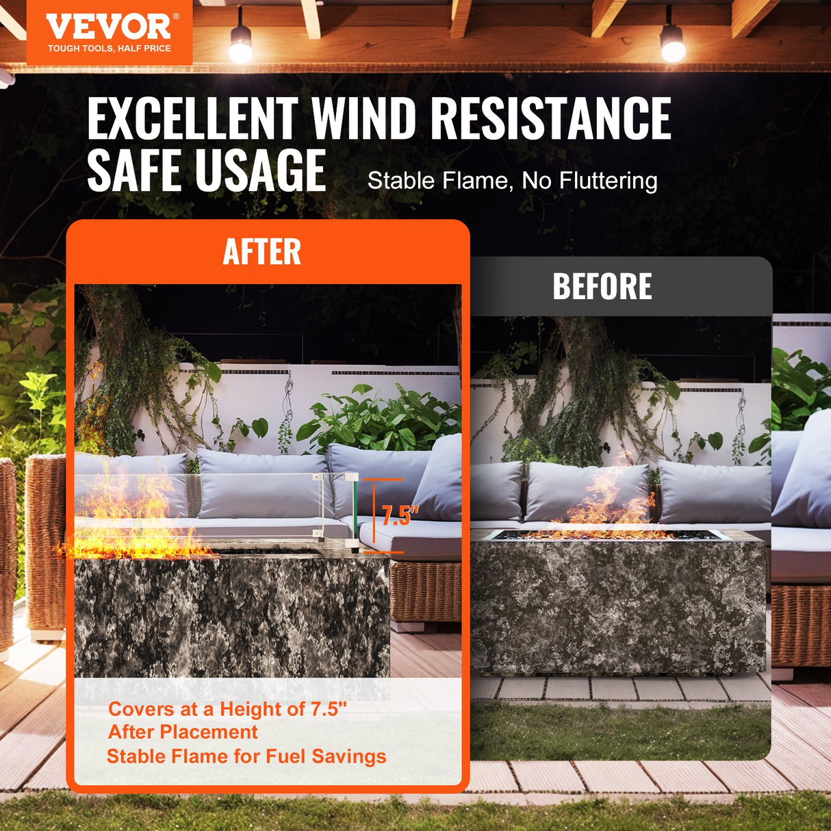 Tempered Glass Wind Guard for Fire Pits
