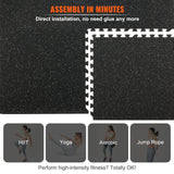 Almonaster Gym Floor Mats, 60 x 60cm, EVA Rubber Top, Black, 6pcs