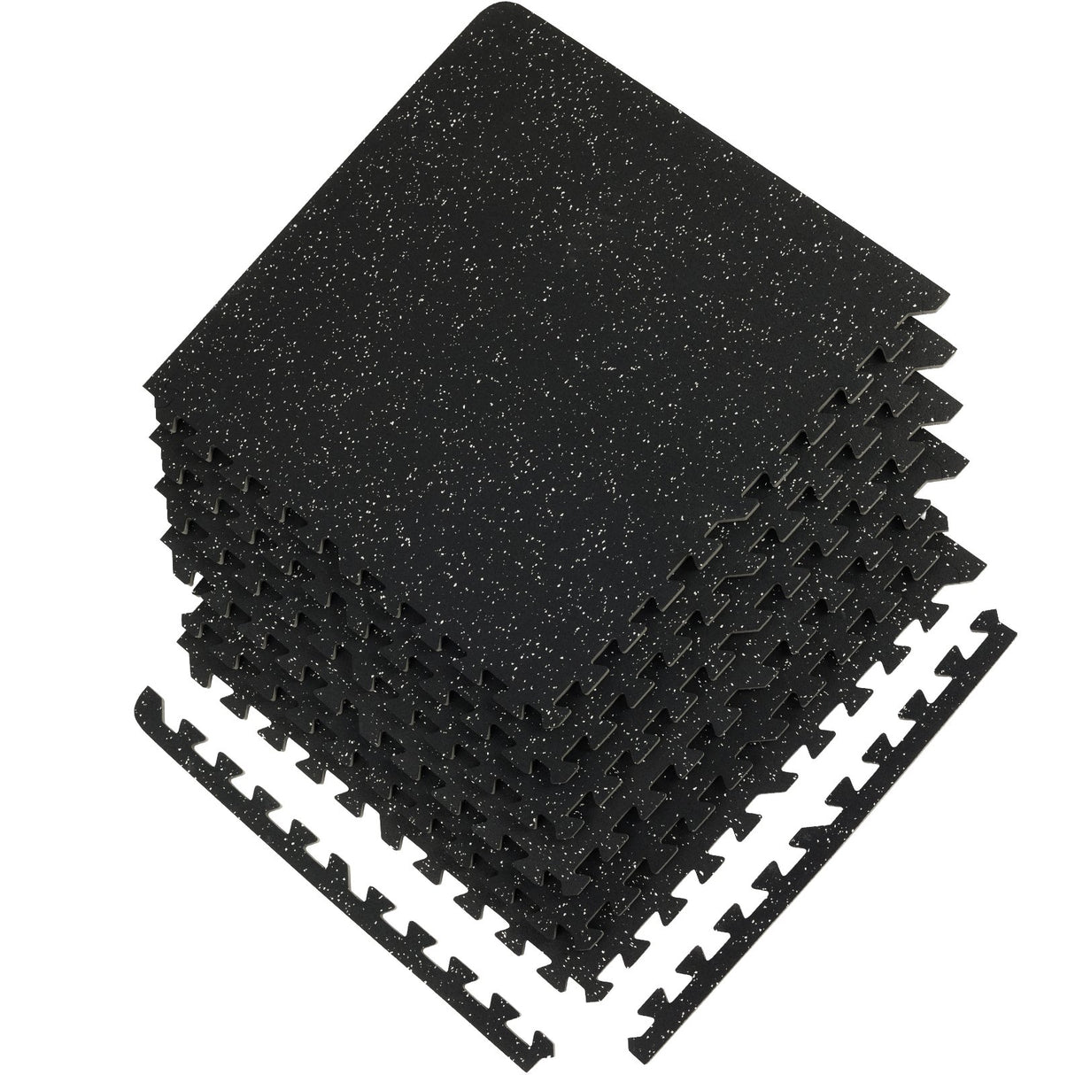 Almonaster Gym Floor Mats, 60 x 60cm, EVA Rubber Top, Black, 6pcs