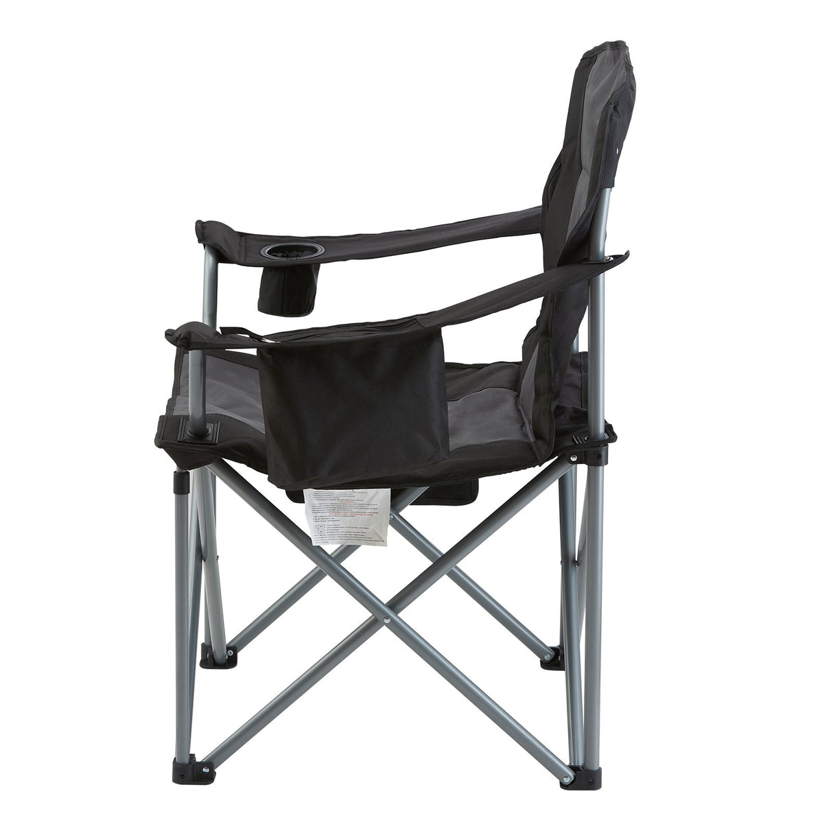 Arltunga Heavy Duty Folding Camp Chair with Cup Holder and Cooler Bag, Black