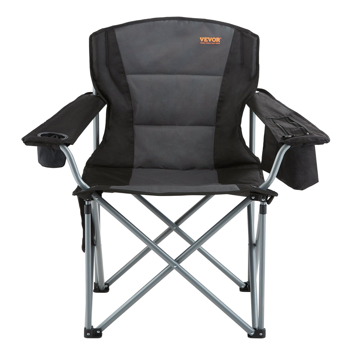 Arltunga Heavy Duty Folding Camp Chair with Cup Holder and Cooler Bag, Black