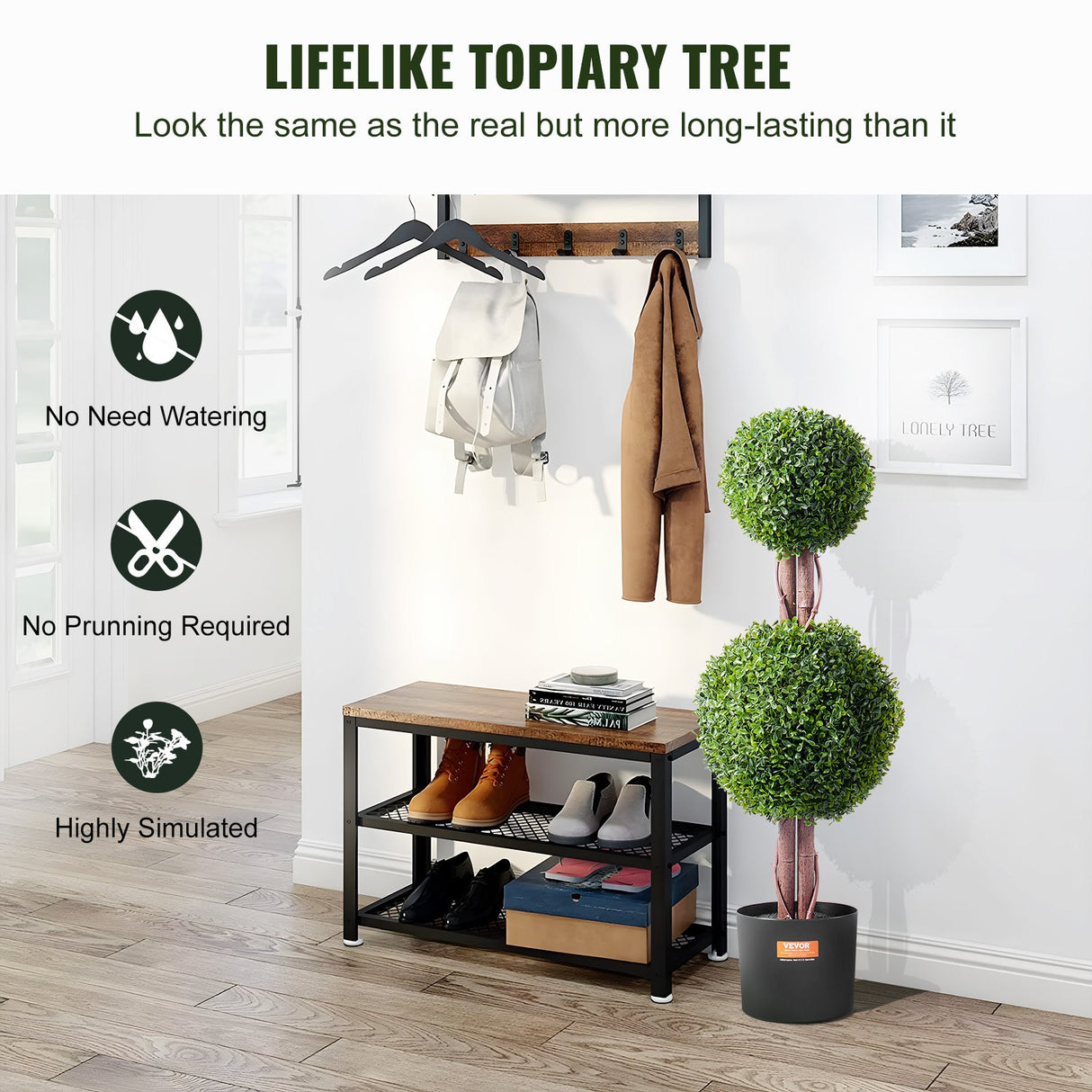 VEVOR 91cm artificial boxwood topiary tree full view showing round form — Allure Home Collections
