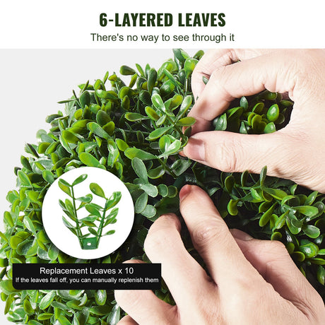 Artificial boxwood topiary tree foliage close-up showing UV-resistant leaf texture — Allure Home Collections