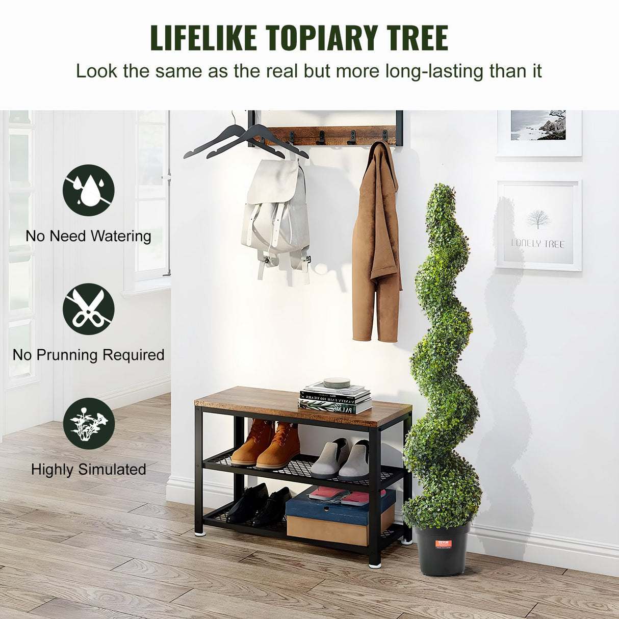 VEVOR artificial boxwood topiary tree full height showing five-layer spiral form — Allure Home Collections