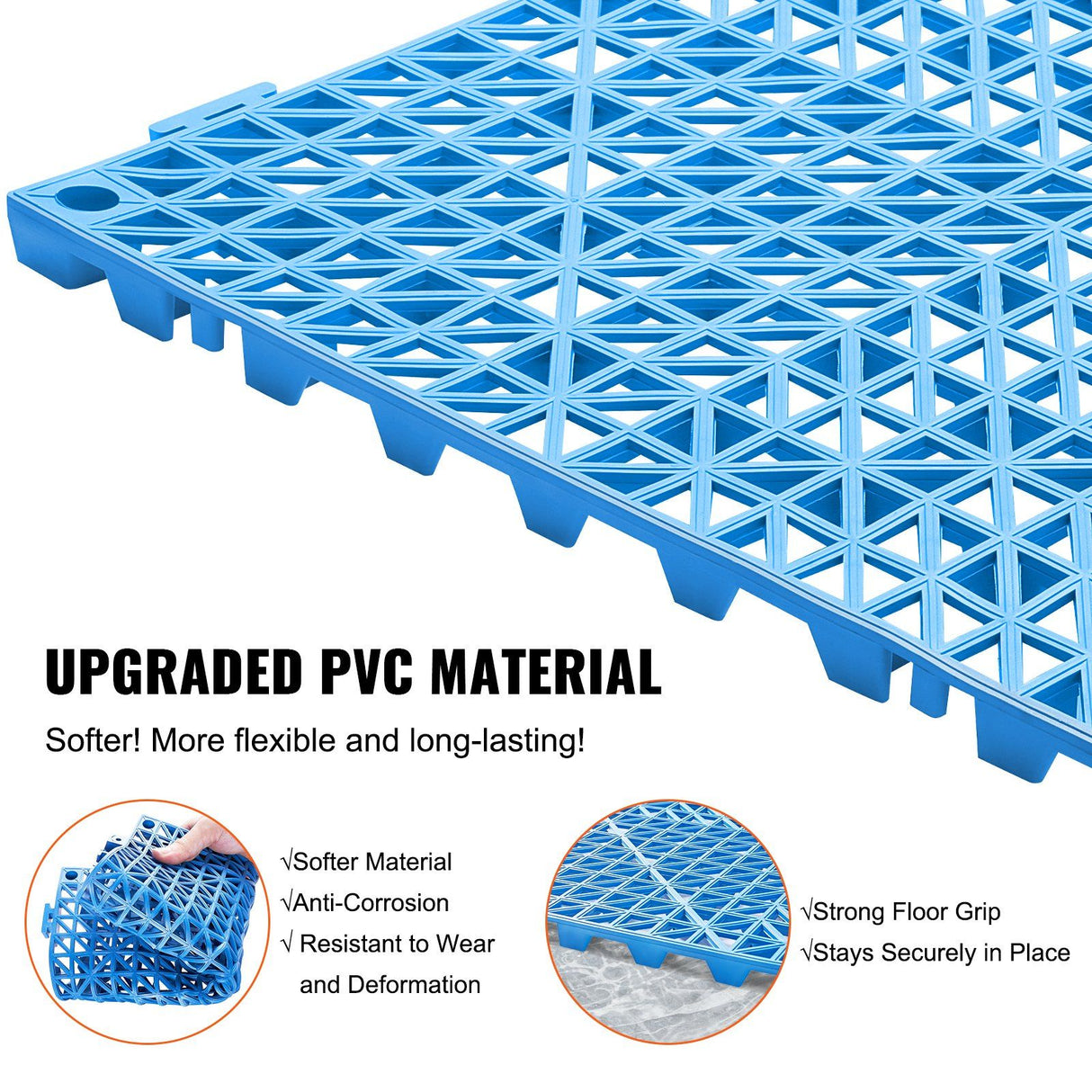 Oberalp Interlocking Drainage Floor Mat, 30x30cm, PVC, Blue, 50pcs