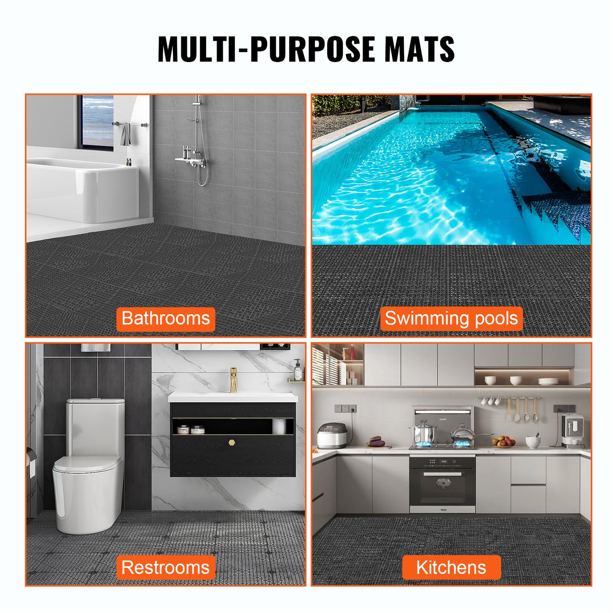 Nufenen Interlocking Drainage Floor Mat, 30x30cm, PVC, Black, 55pcs