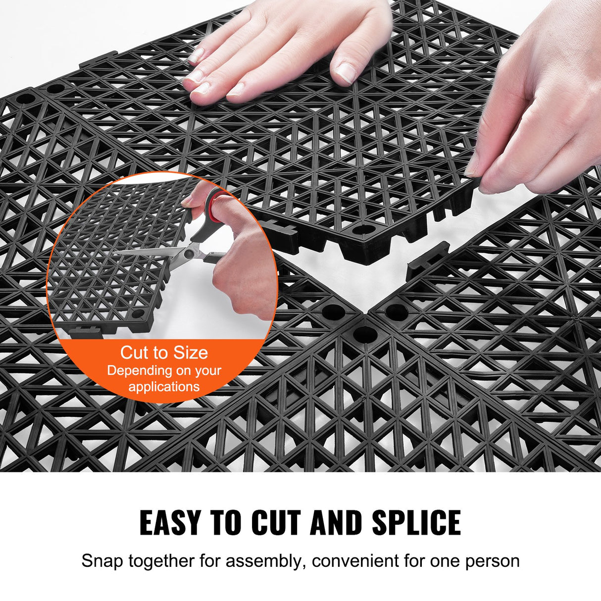 Fluela Interlocking Drainage Floor Mat, 30x30cm, PVC, Black, 12pcs