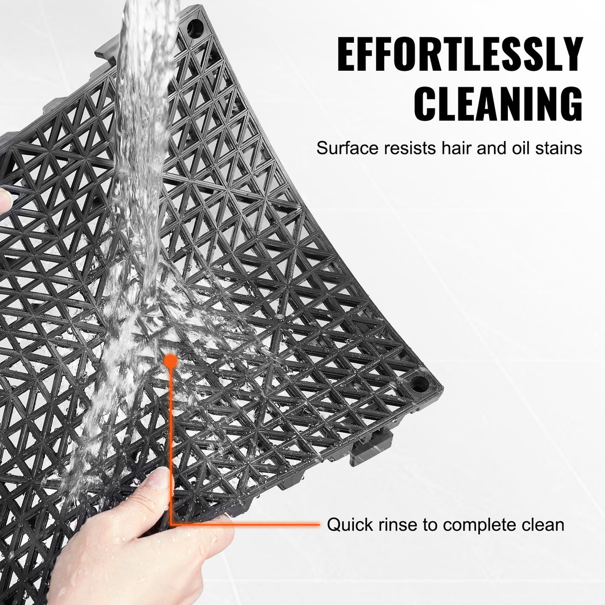 Fluela Interlocking Drainage Floor Mat, 30x30cm, PVC, Black, 12pcs