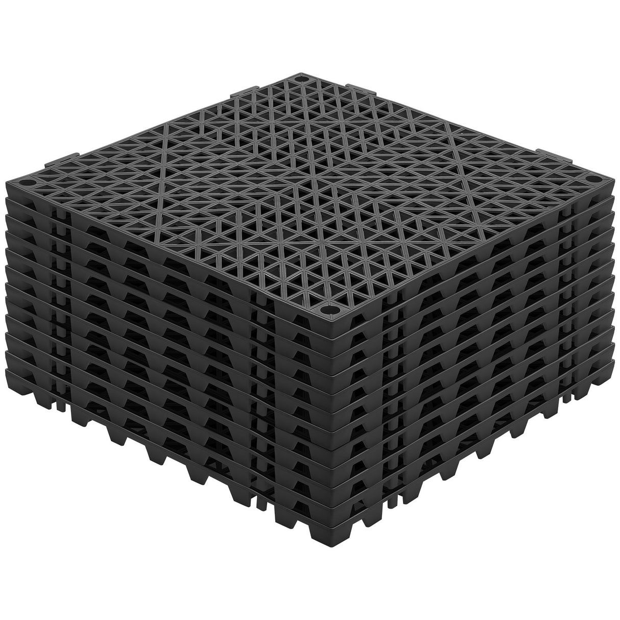 Fluela Interlocking Drainage Floor Mat, 30x30cm, PVC, Black, 12pcs