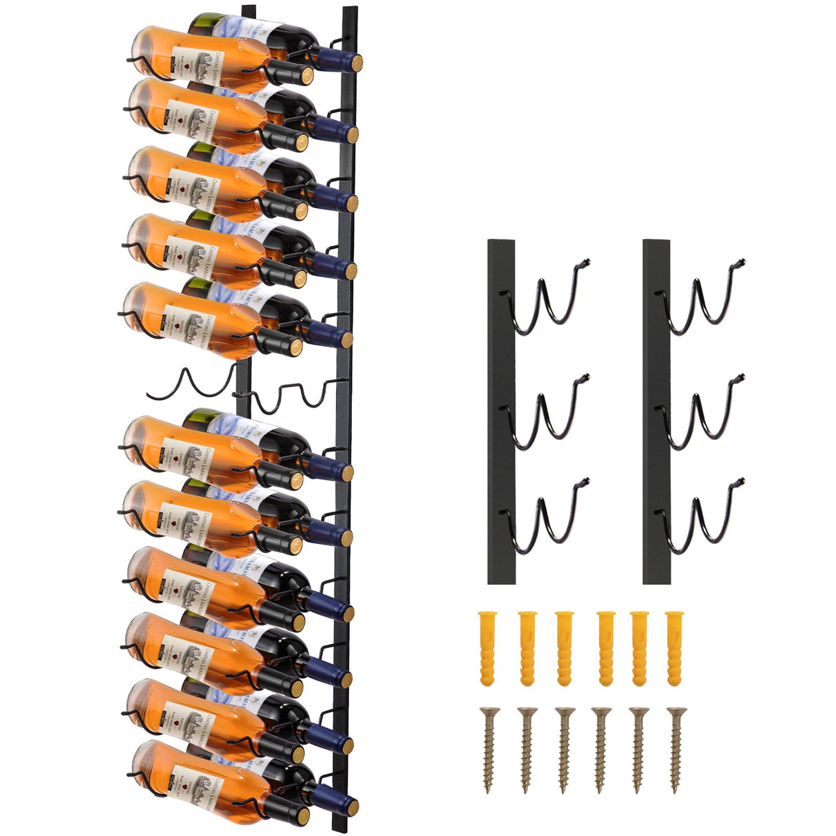 Wall mounted wine and towel rack for 24 bottles in black steel