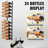 Wall mounted wine and towel rack for 24 bottles in black steel