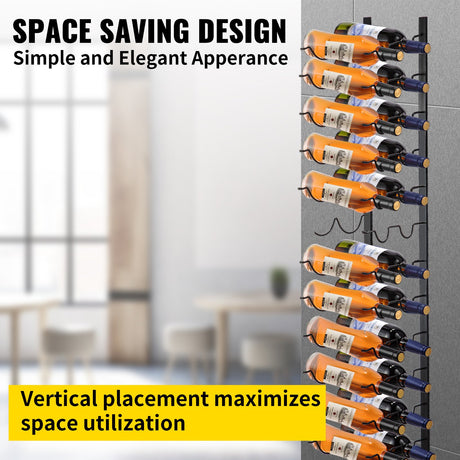 Wall mounted wine and towel rack for 24 bottles in black steel