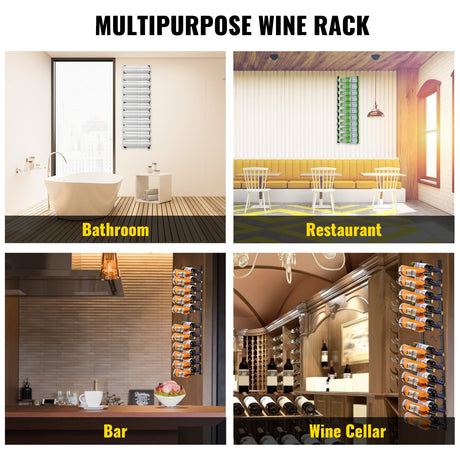 Wall mounted wine and towel rack for 24 bottles in black steel