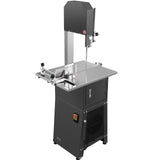 Commercial 550 W stainless steel meat bandsaw with grinding head on a bench
