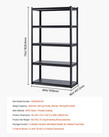 5 Tier Garage Storage Shelving Unit 2000lb Metal Rack Black