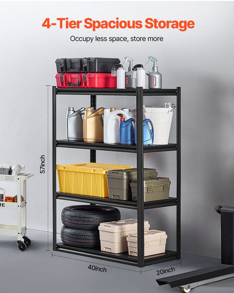 4 Tier Garage Storage Shelving Unit 2400lb Metal Rack Black