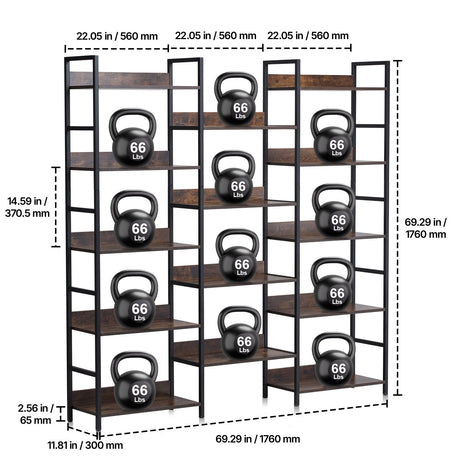 VEVOR Rustic 14-Tier Metal Bookshelf