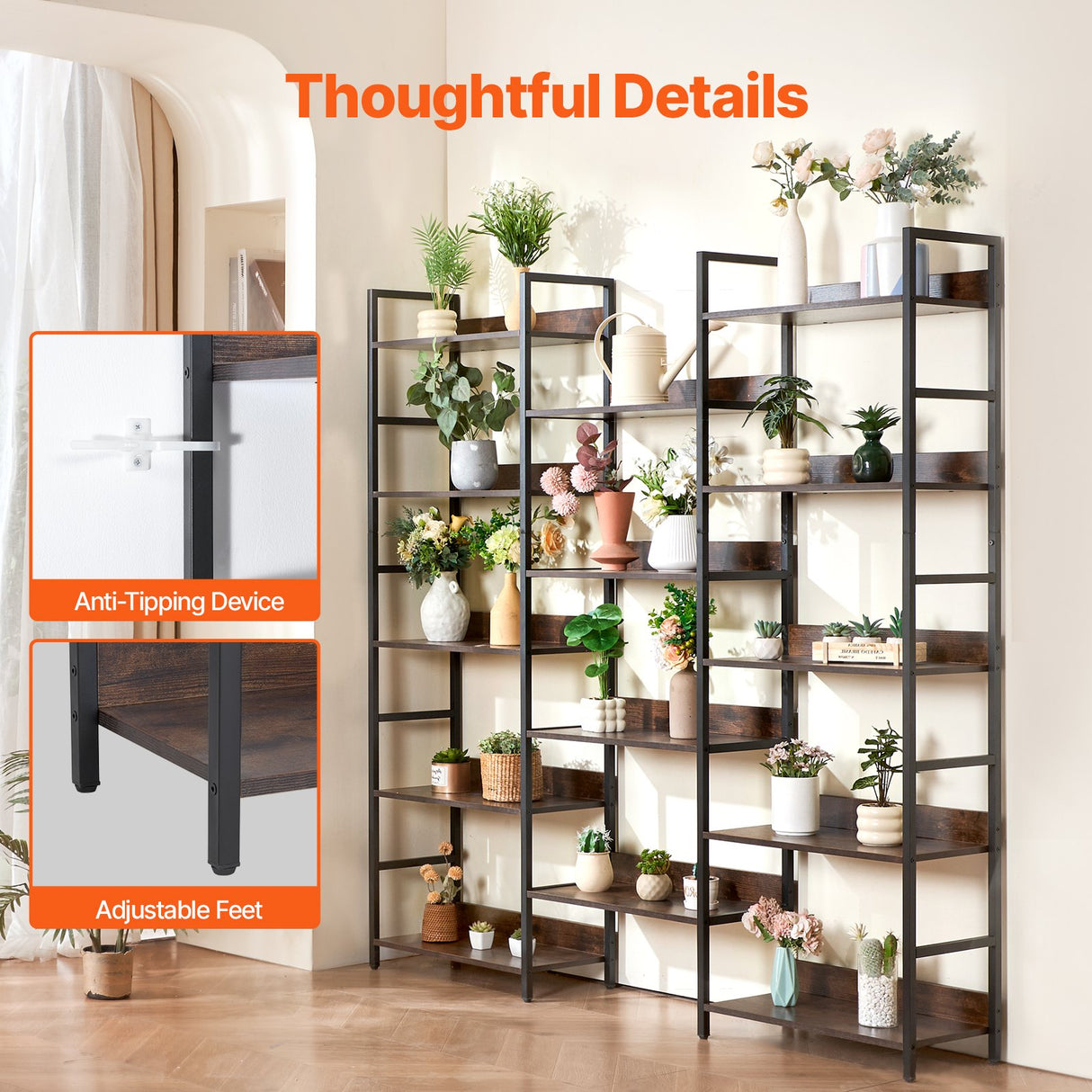 VEVOR Rustic 14-Tier Metal Bookshelf