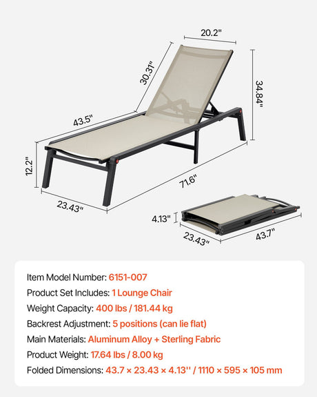 Kewarra Sun Lounge, Foldable Aluminium