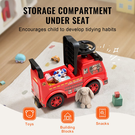 Toddler Push Ride On Car with Music Steering Wheel and Storage Red