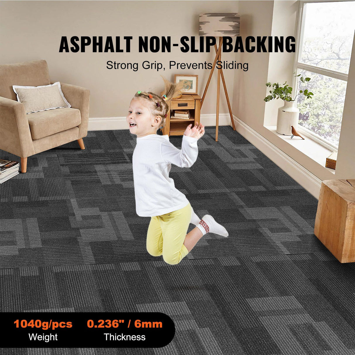 Salo Carpet Tiles, Reusable, Soft Padded, 24x24 inch, Mixed Grey, 24pcs