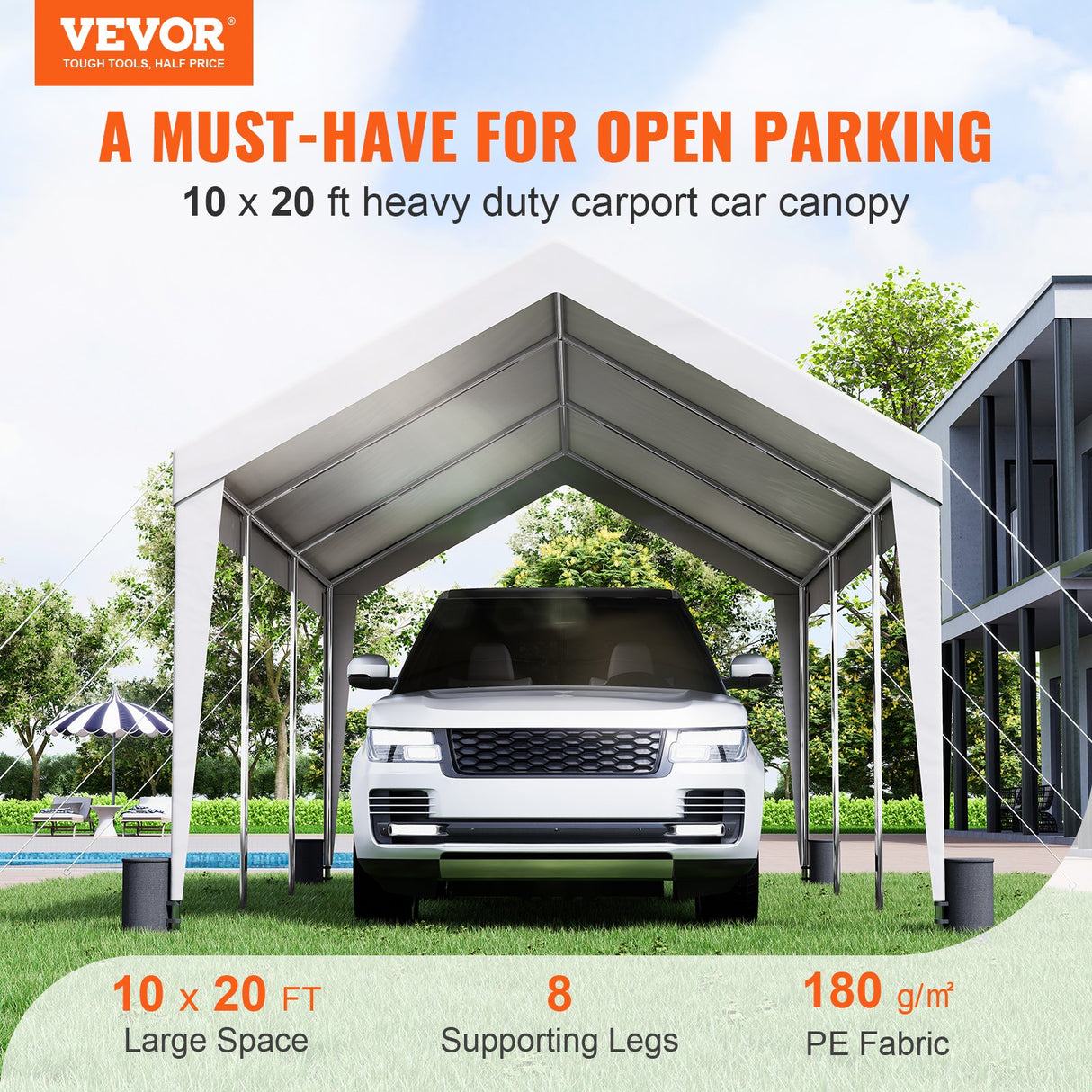 Carport canopy shown from the front with open sided drive in access