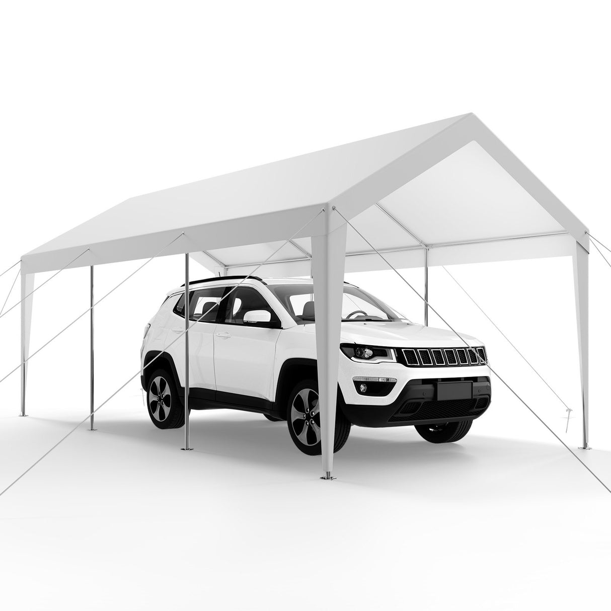 Carport used as covered storage for outdoor equipment