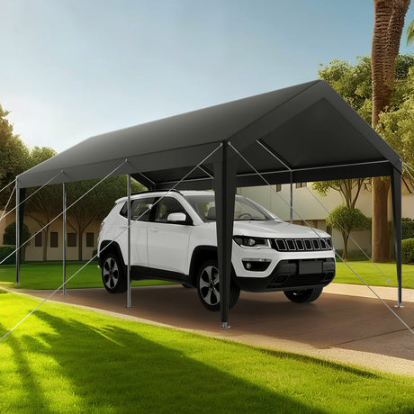 Interior view of the carport showing headroom and frame spacing