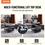 Black round lift top coffee table with hidden storage