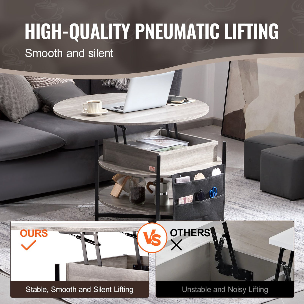 White coffee table in the lowered position
